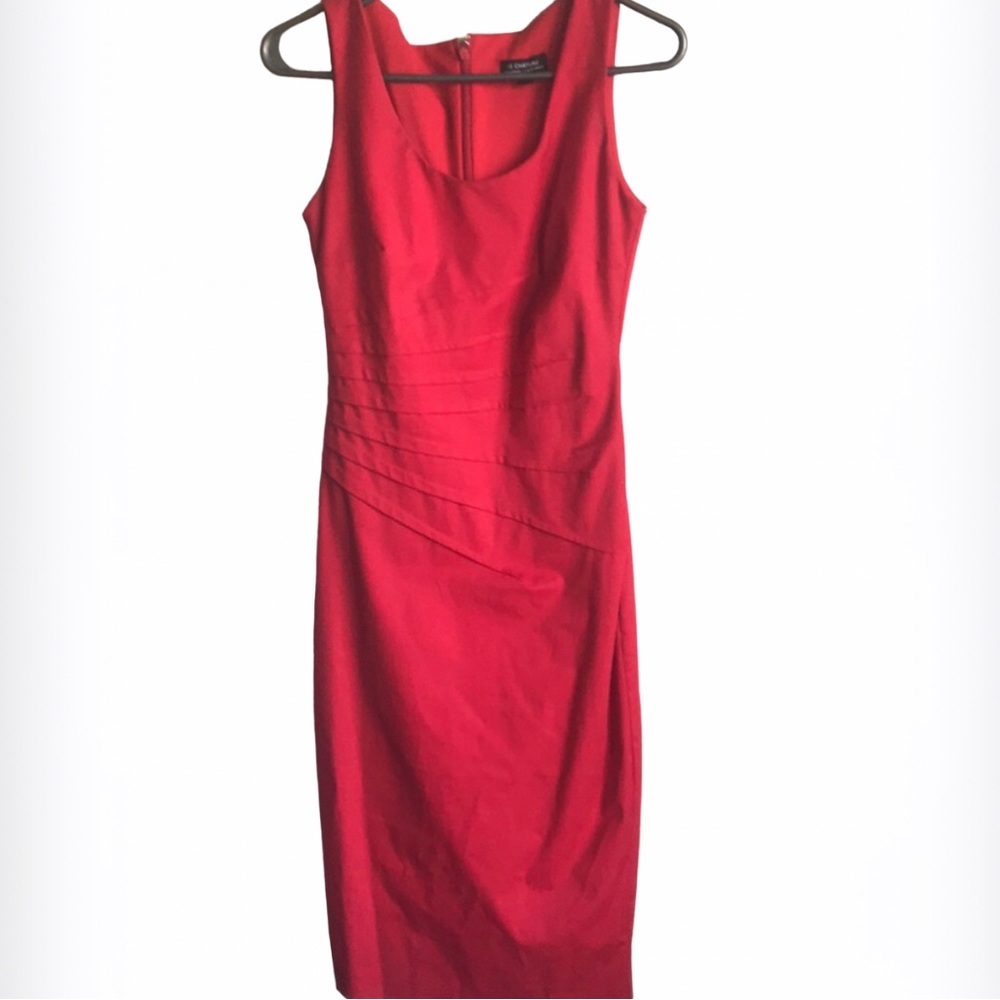 LE CHATEAU Women’s Red Formal Lined Midi Sleeveless Dress